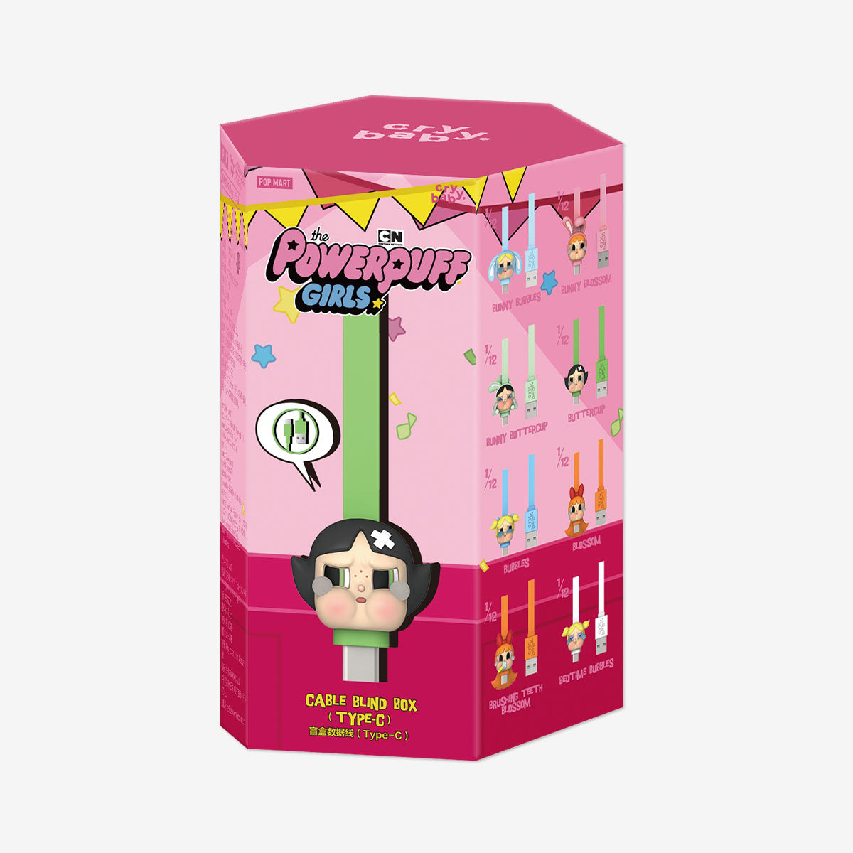 CRYBABY * Powerpuff Girls Series-Cable Blind Box CRYBABY x Flying Girl Police Series Data cable phone charging cable Trendy toy peripheral gifts type-C iphone